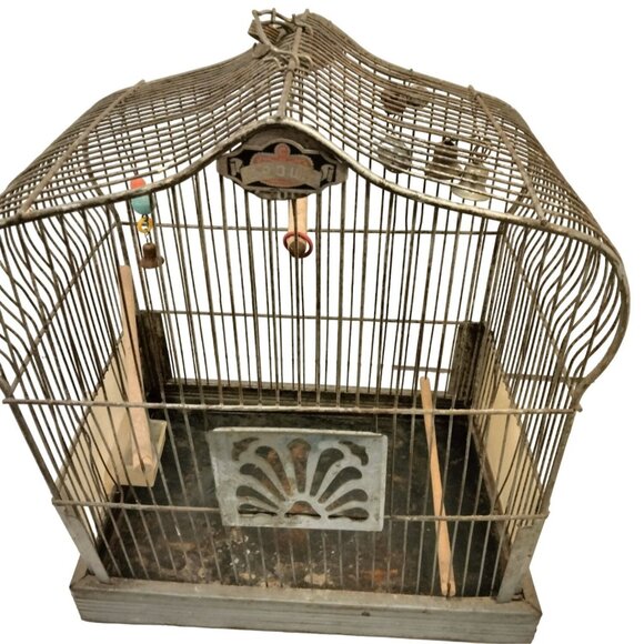 Crown Metal Bird Cage Antique Distressed Shabby Swing Decorative Door - Picture 2 of 13